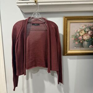 Peruvian Connection 100% Pima Cotton‎ Cropped Open Front Cardigan Maroon, Size S